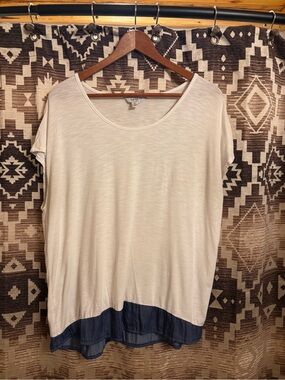 Nicole Miller New York Women’s White Short Sleeve Top, Blue Trim, Size XL